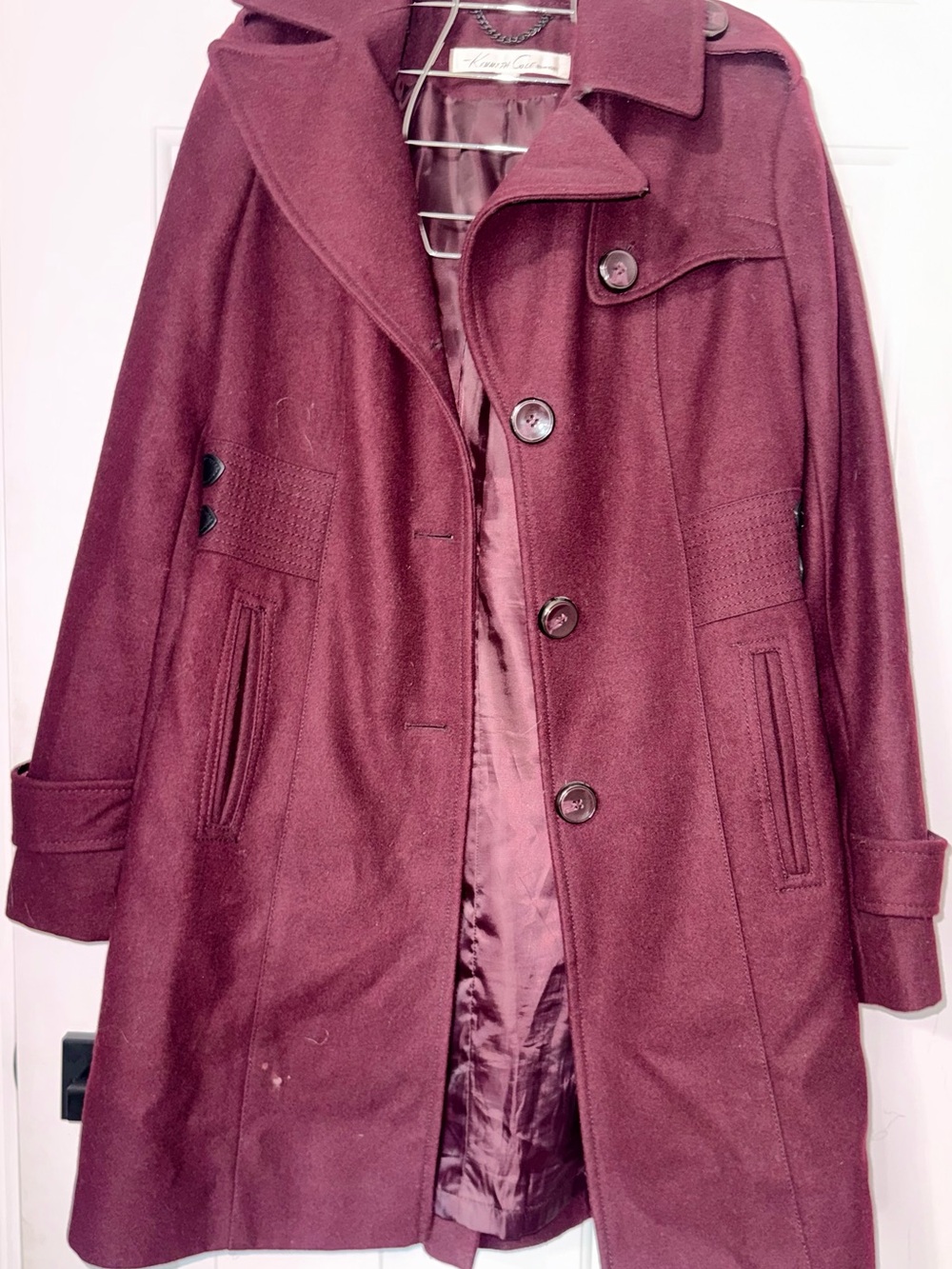 Kenneth Cole New York Burgundy Wool Pea Coat